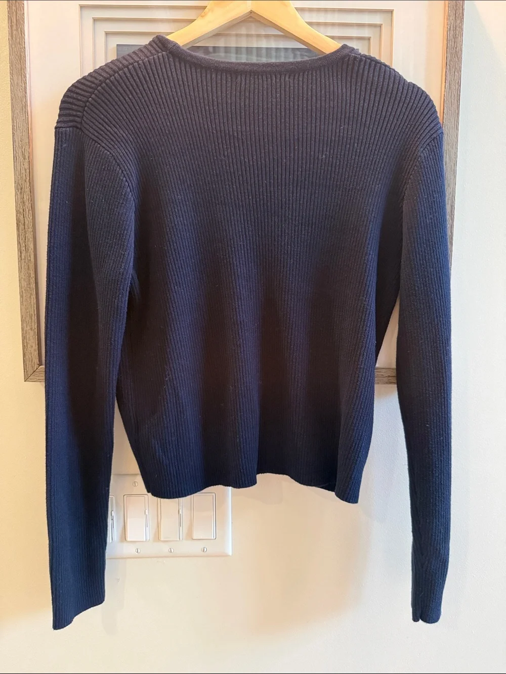 Brandy Melville Navy Ribbed V-Neck Button-Front Cardigan